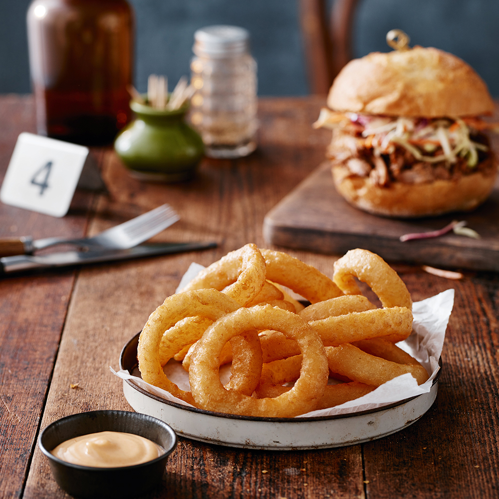 Dish made using McCain Beer Battered Onion Rings